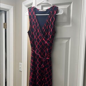 41 Hawthorn Navy and Red Patterned Midi Dress